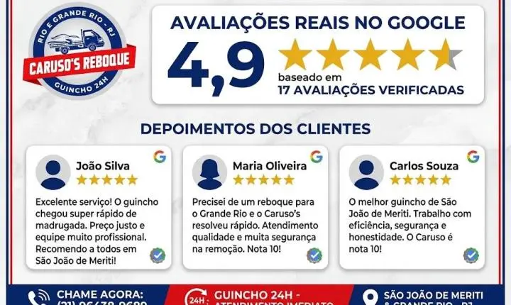 Caruso's Reboque | Guincho 24 Horas em Jardim Meriti, São João de Meriti - RJ